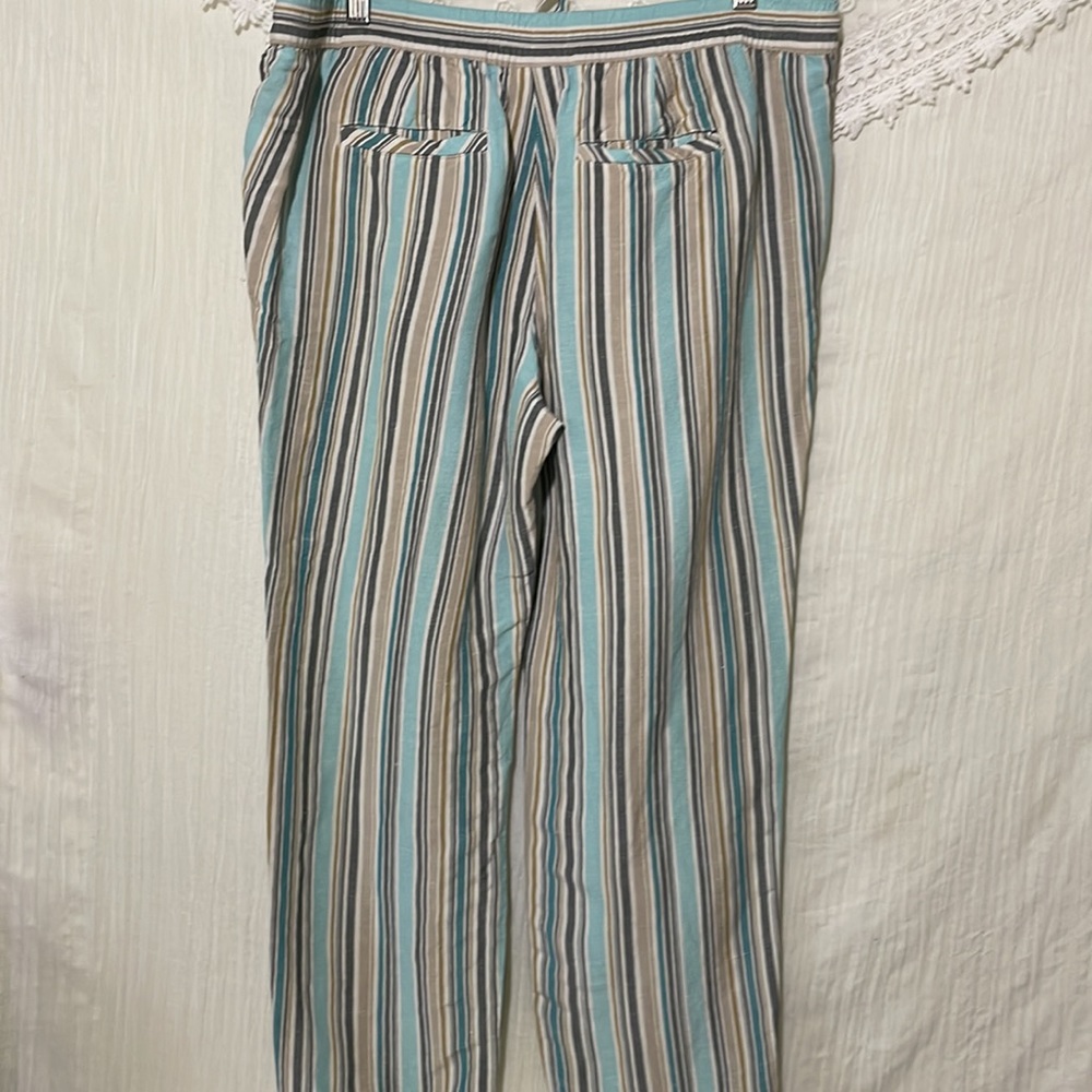 J. Jill Womans Pants Linen Blend Pull-On Tie Waist Tan Striped Petite Medium - Picture 6 of 10